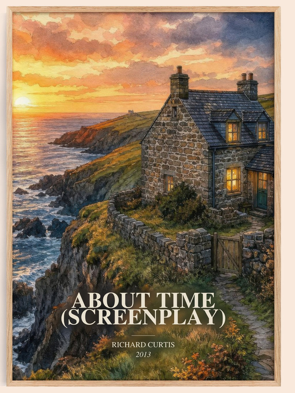 About Time (Screenplay) watercolour book poster by Richard Curtis – framed literary art print