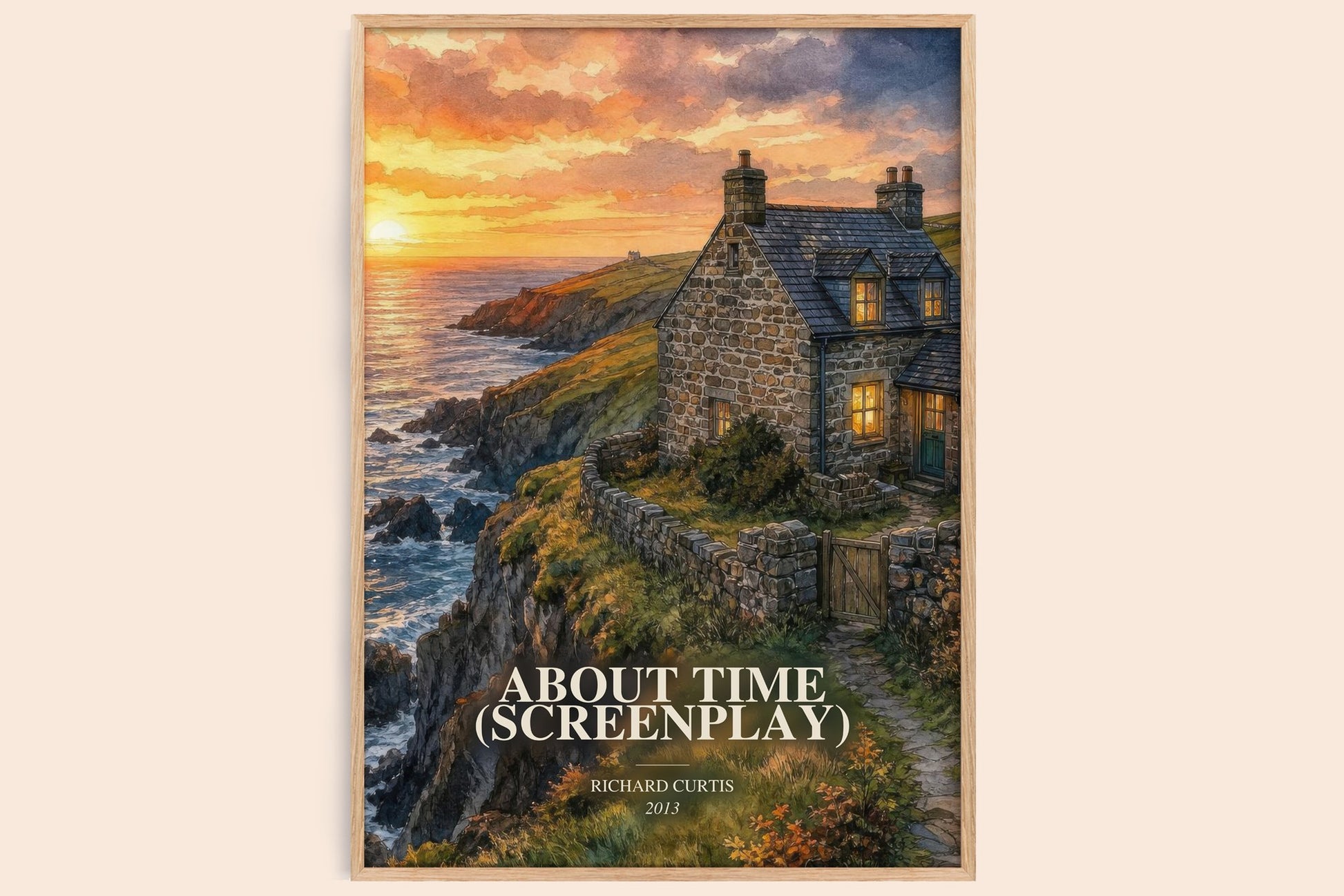 About Time (Screenplay) watercolour book poster by Richard Curtis – framed literary art print