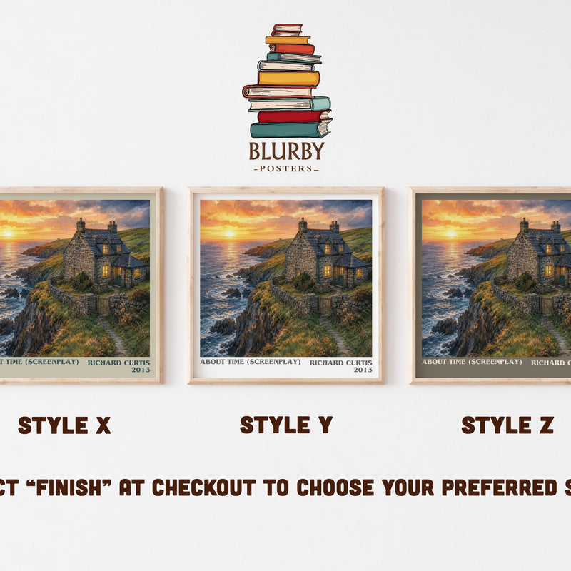 About Time (Screenplay) literary print in frame leaning in hallway – romance wall art