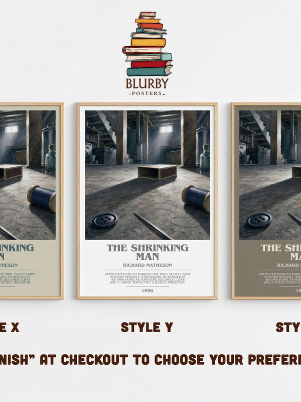 The Shrinking Man bookish print in frame leaning in hallway – sci fi wall art