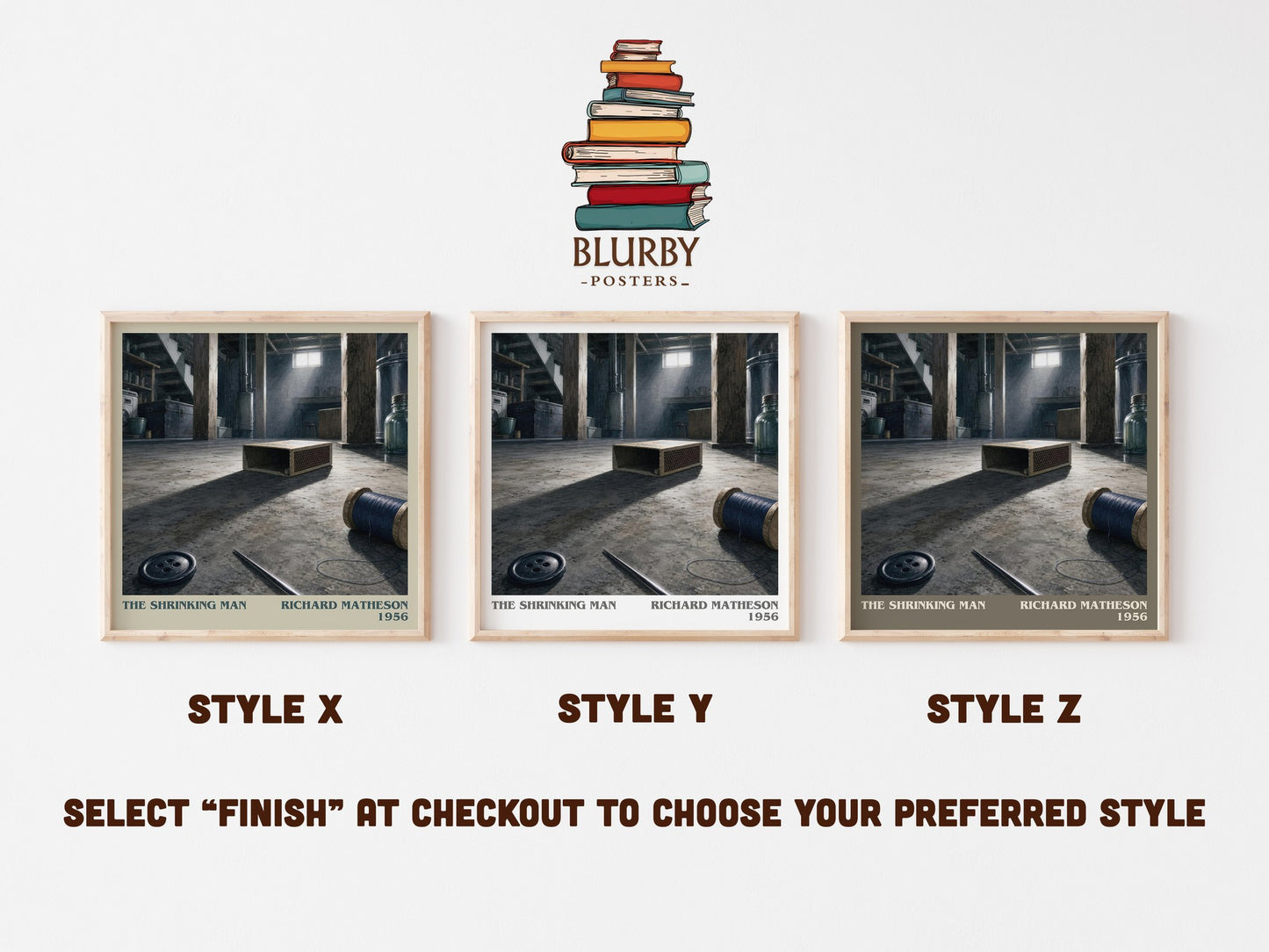 The Shrinking Man literary print in frame leaning in hallway – sci fi wall art