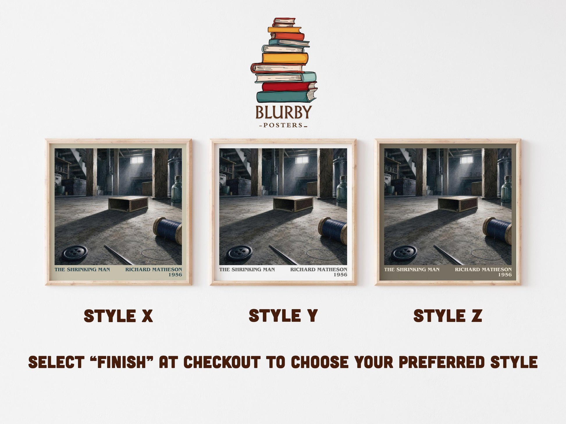 The Shrinking Man literary print in frame leaning in hallway – sci fi wall art