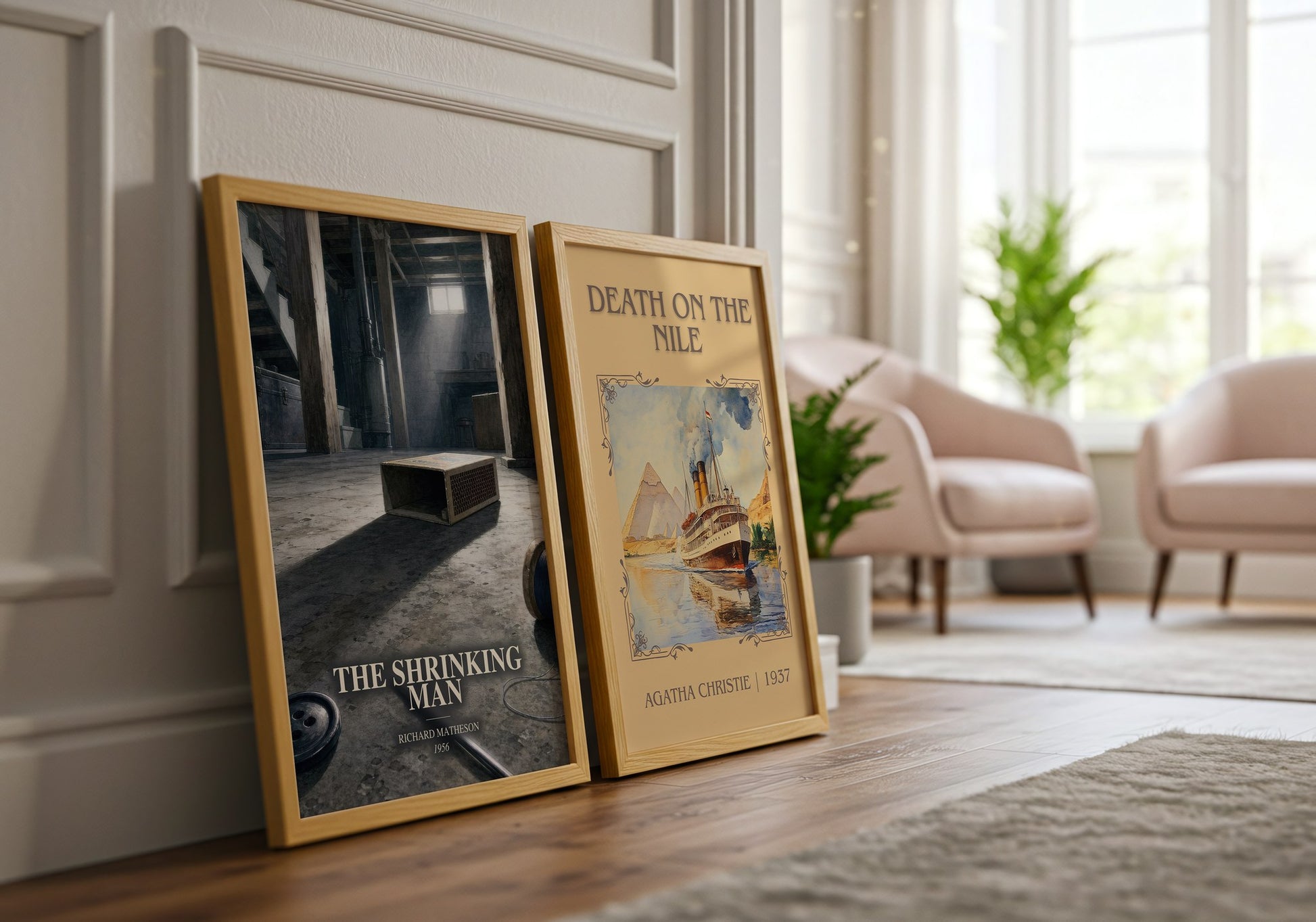 The Shrinking Man watercolour print framed by window – literary home decor