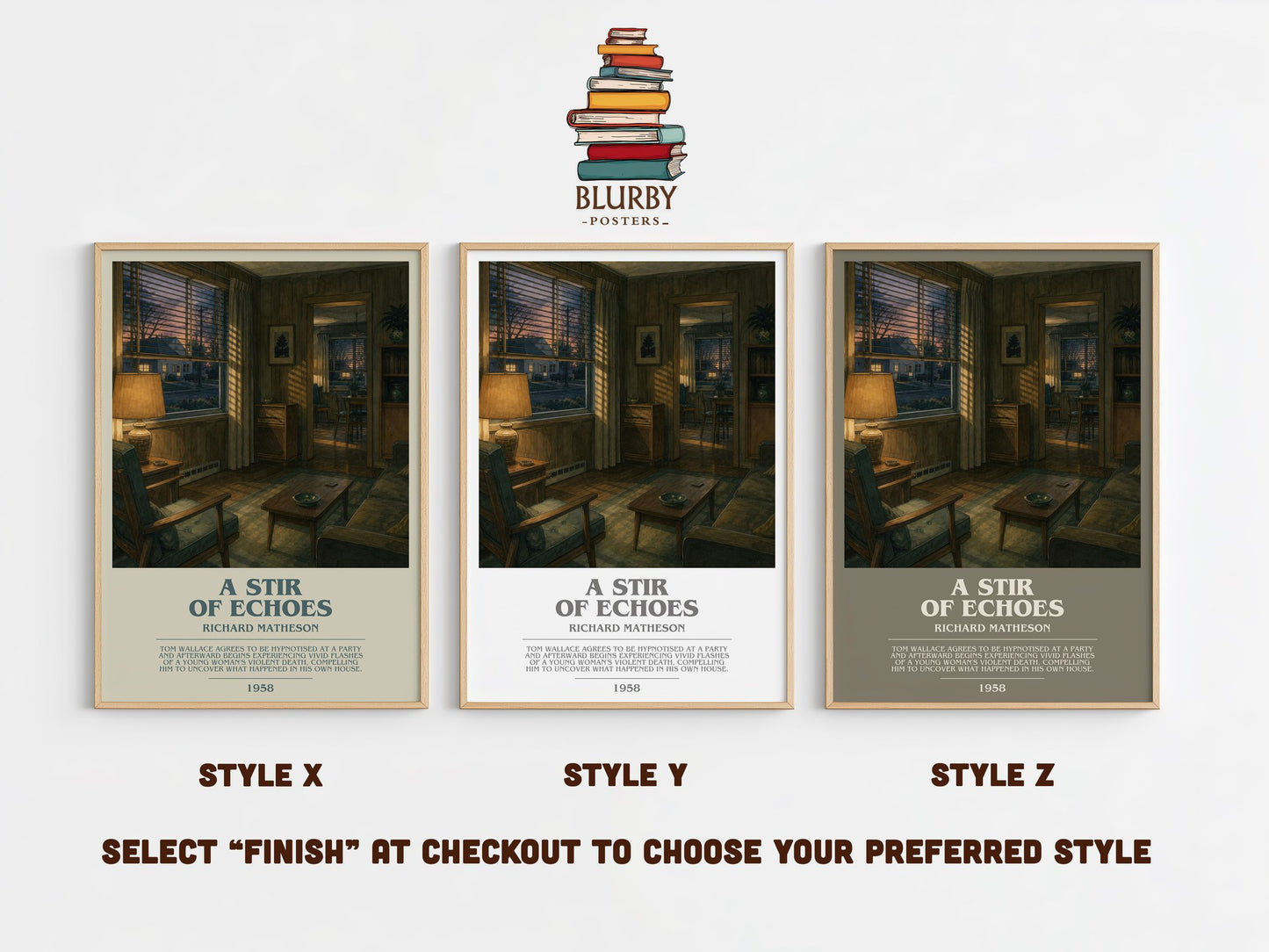 A Stir Of Echoes bookish print in frame leaning in hallway – horror wall art