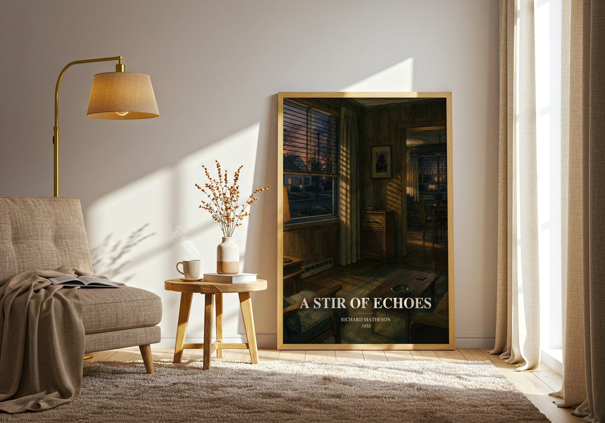 A Stir Of Echoes watercolour print in frame leaning in hallway – horror wall art