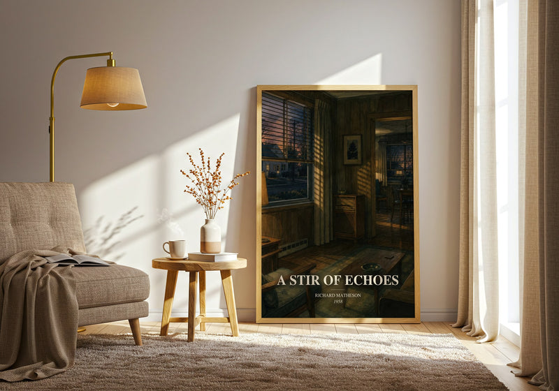 A Stir Of Echoes watercolour print in frame leaning in hallway – horror wall art