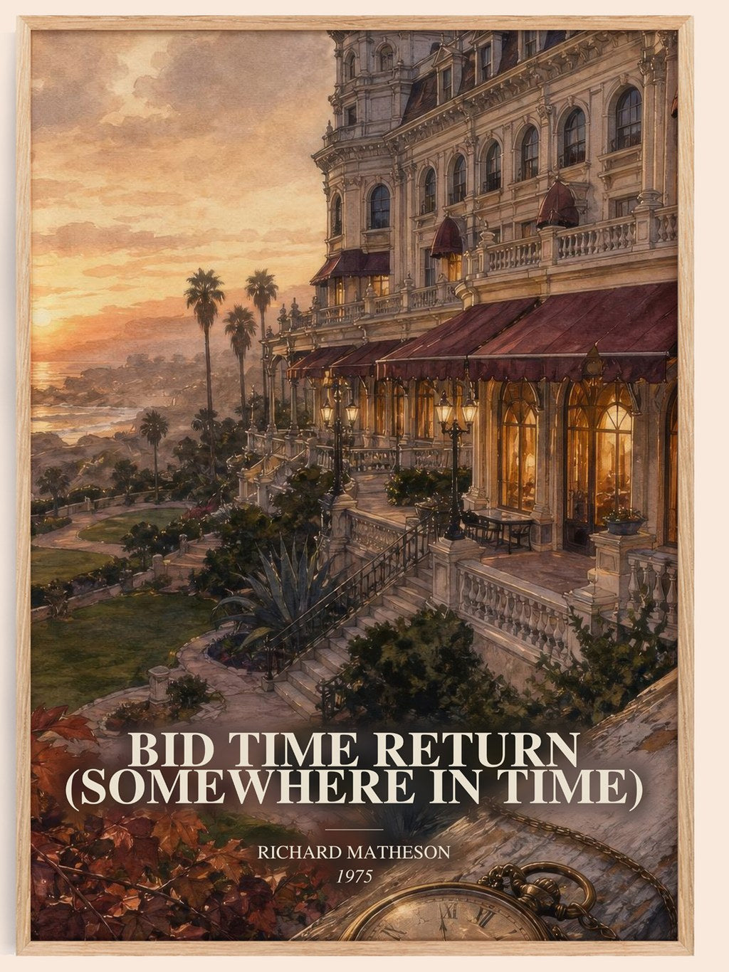 Bid Time Return (Somewhere In Time) watercolour book poster by Richard Matheson – framed literary art print