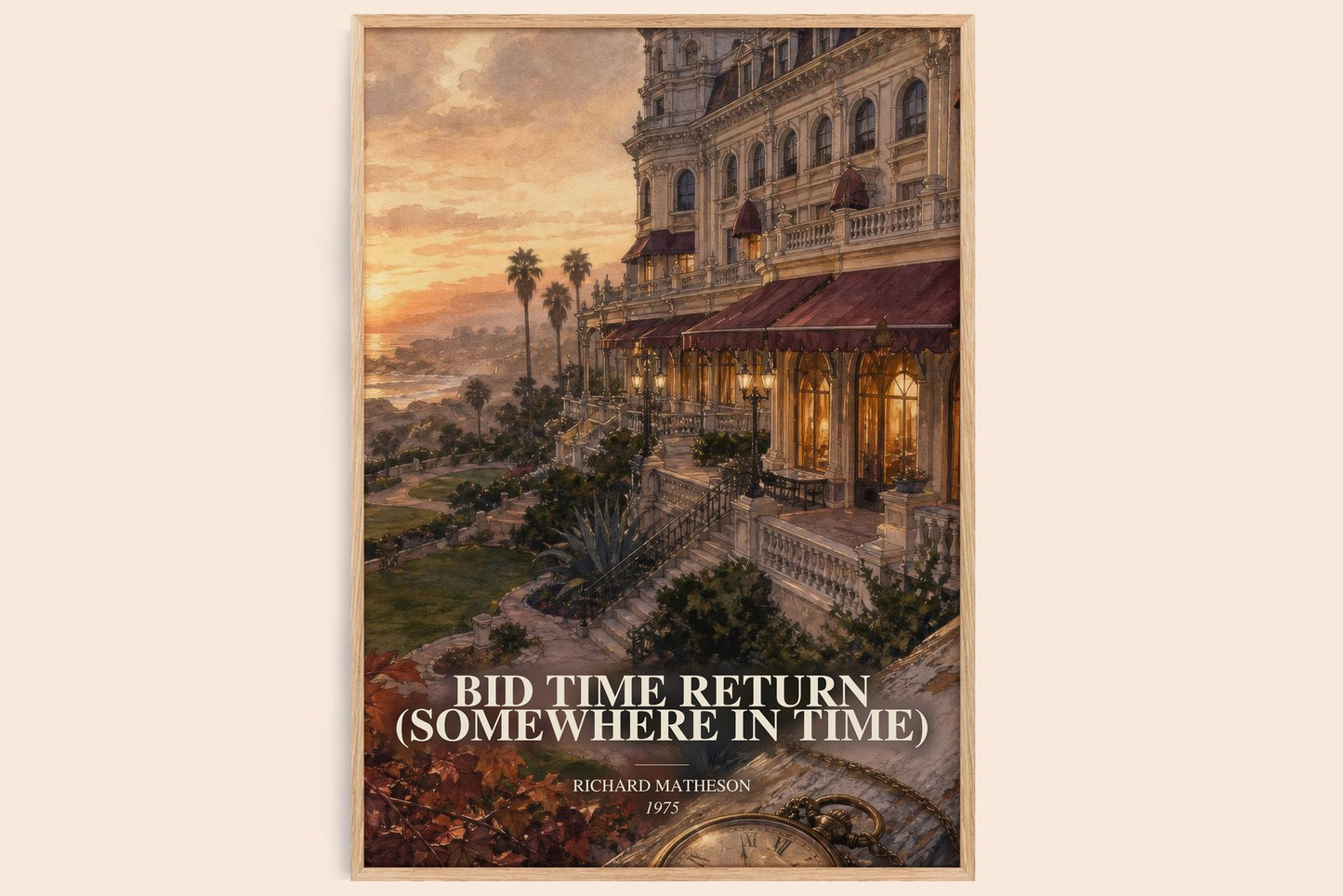 Bid Time Return (Somewhere In Time) watercolour book poster by Richard Matheson – framed literary art print