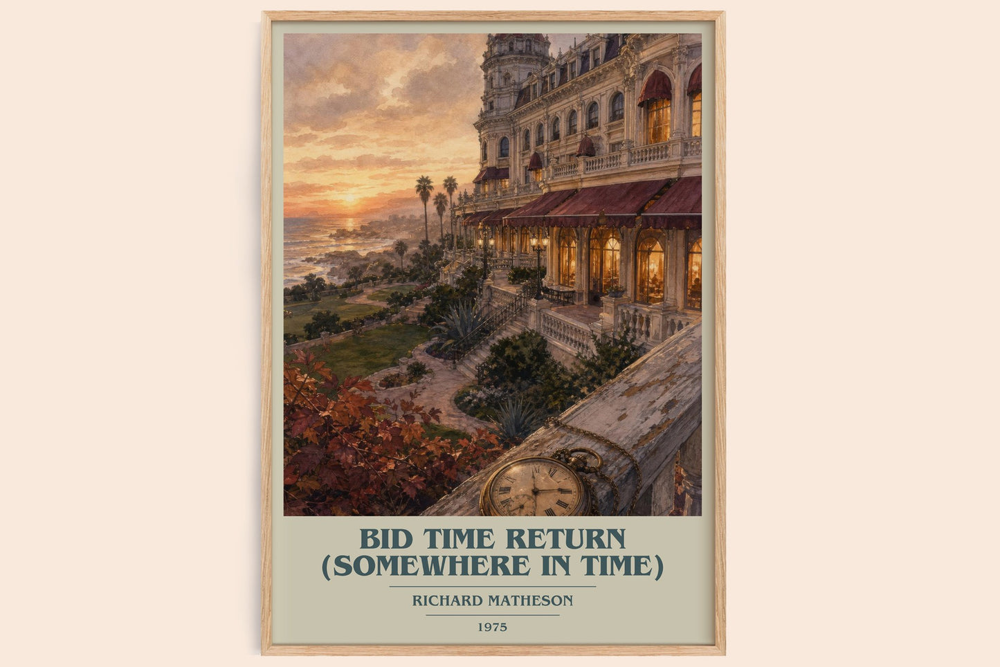 Bid Time Return (Somewhere In Time) book cover book poster by Richard Matheson – framed literary art print
