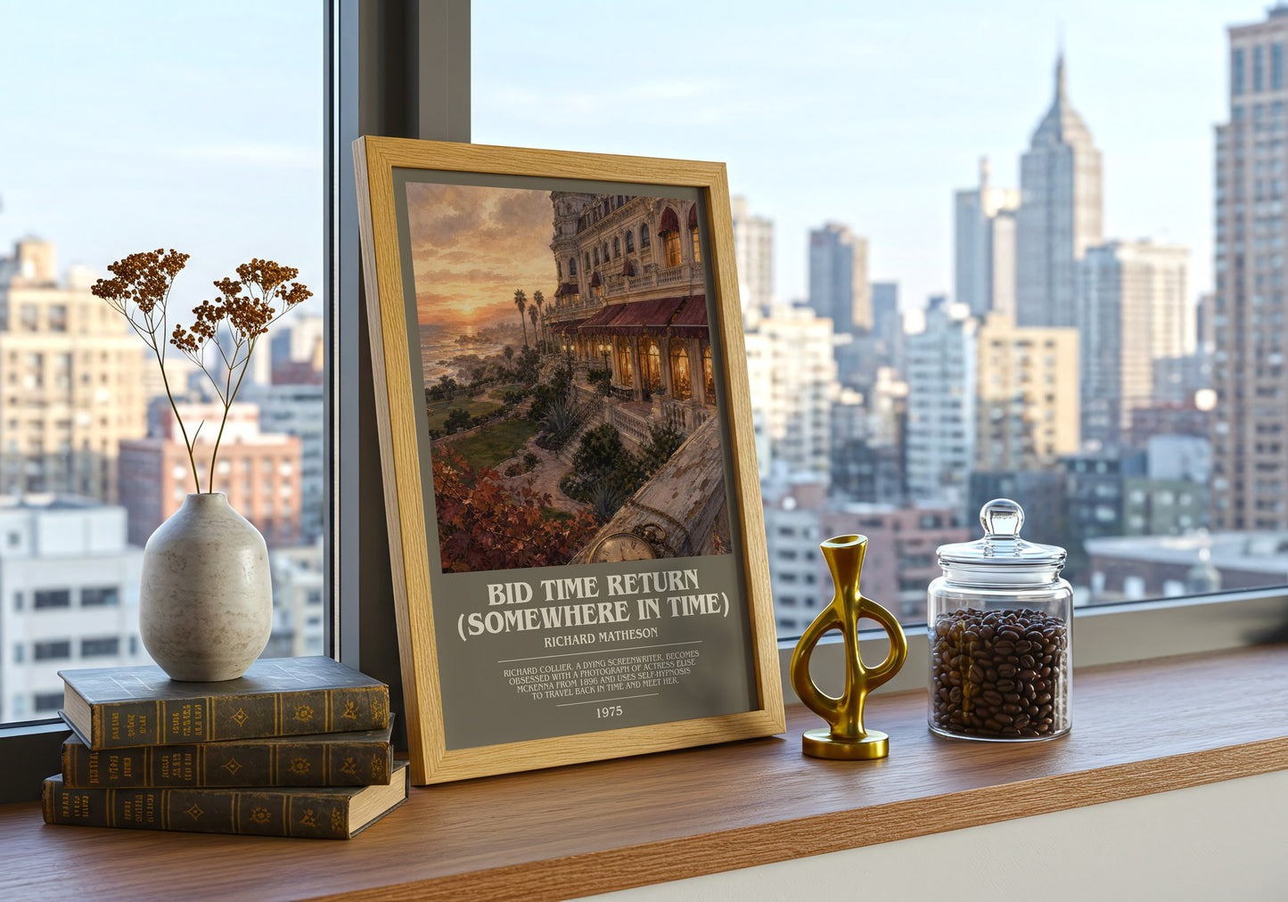 Bid Time Return (Somewhere In Time) bookish print framed by window – literary home decor