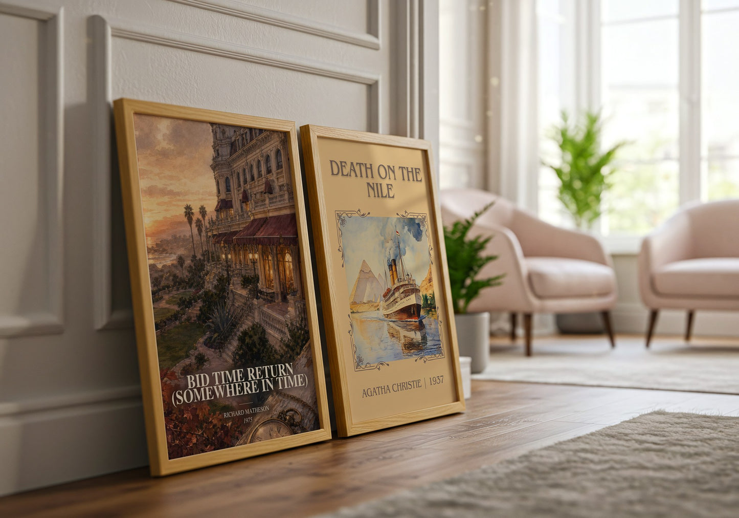 Bid Time Return (Somewhere In Time) watercolour print framed by window – literary home decor