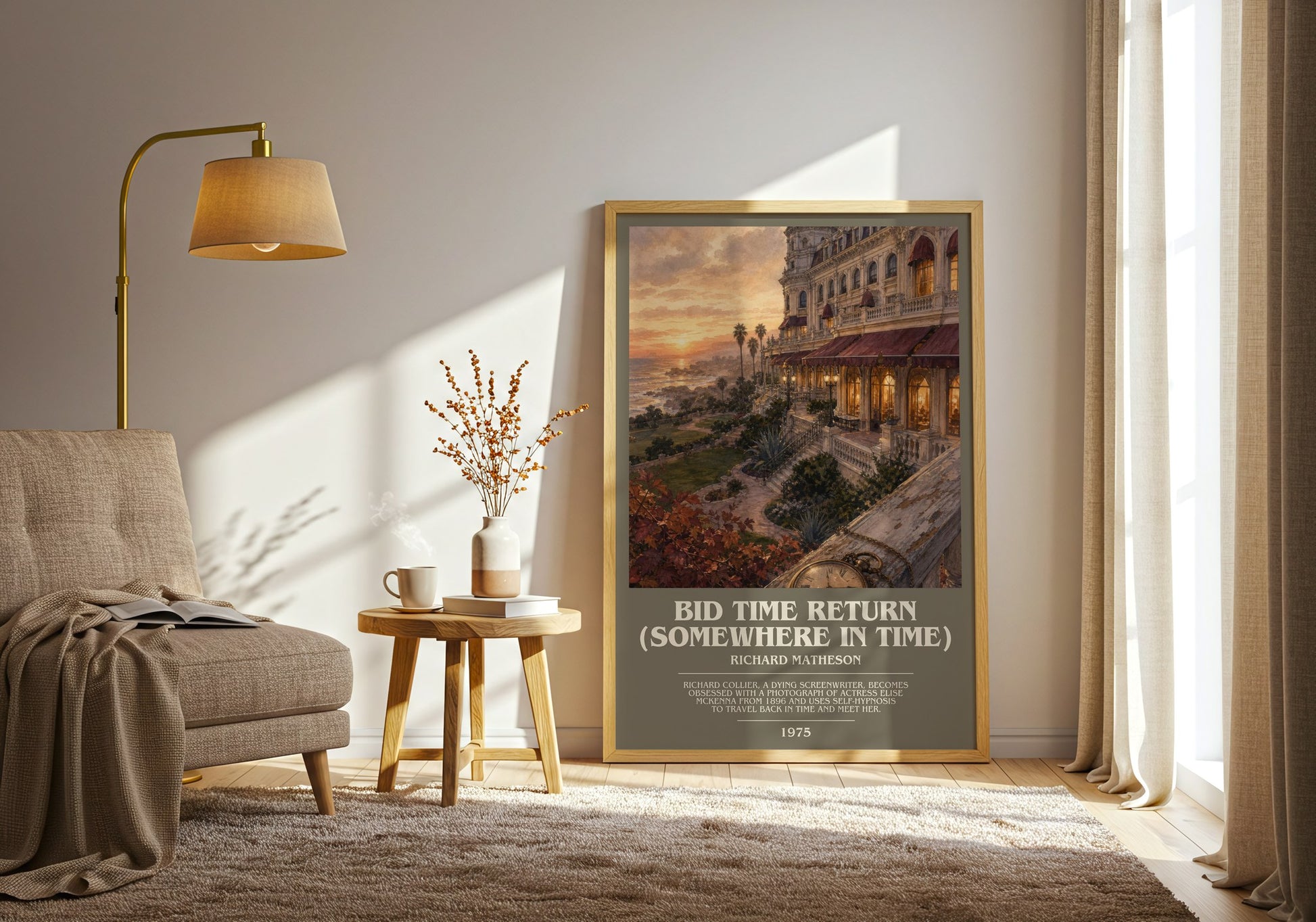 Bid Time Return (Somewhere In Time) bookish print on bookshelf – Richard Matheson fan gift