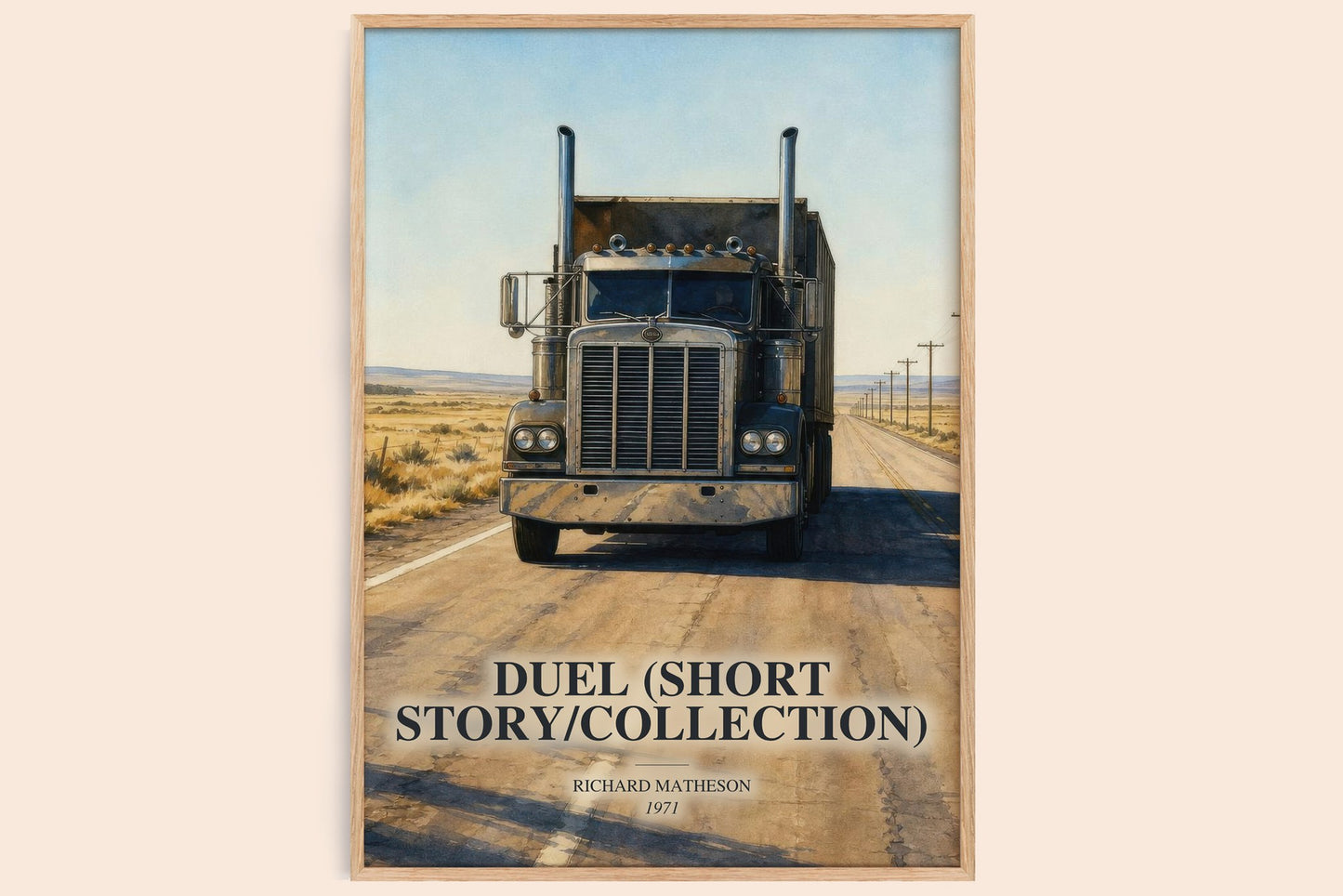 Duel (Short Story/Collection) watercolour book poster by Richard Matheson – framed literary art print