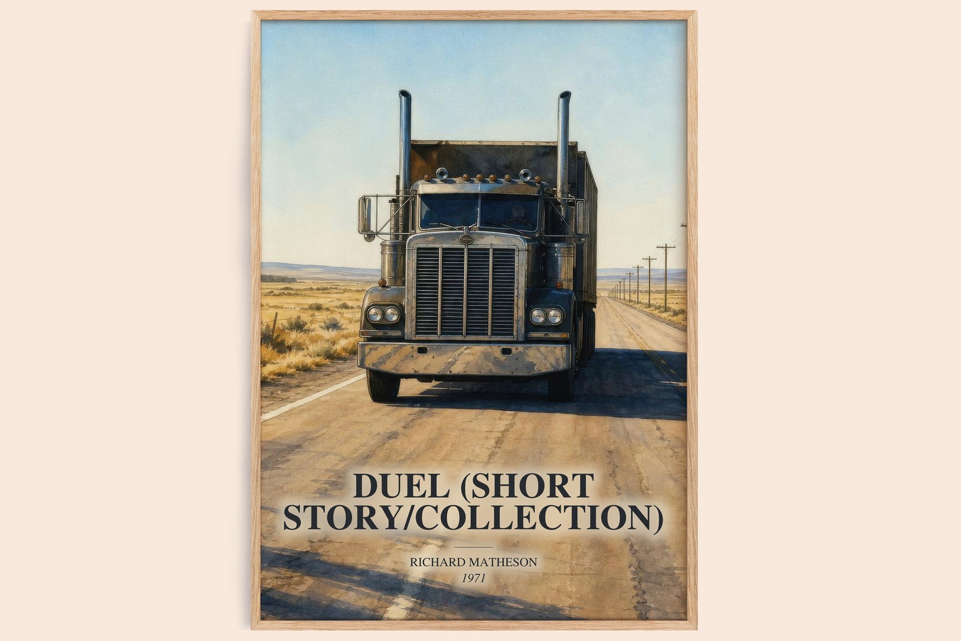 Duel (Short Story/Collection) watercolour book poster by Richard Matheson – framed literary art print