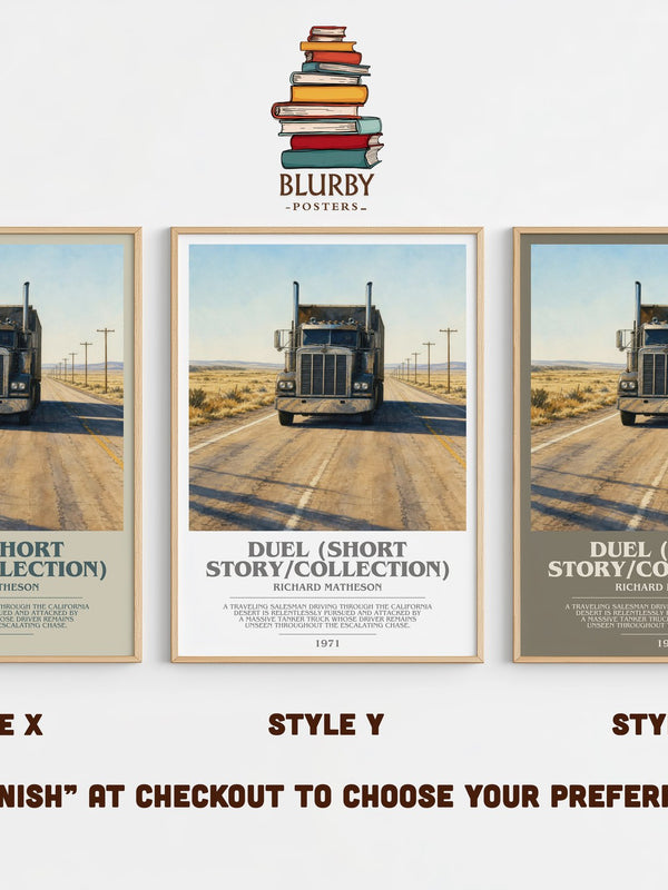 Duel (Short Story/Collection) bookish print in frame leaning in hallway – thriller wall art
