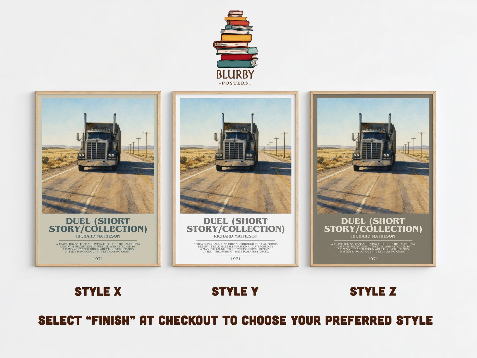 Duel (Short Story/Collection) bookish print in frame leaning in hallway – thriller wall art