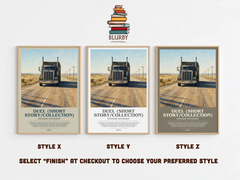 Duel (Short Story/Collection) bookish print in frame leaning in hallway – thriller wall art