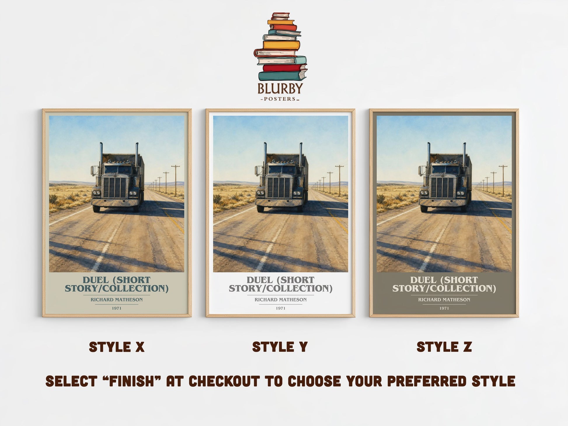 Duel (Short Story/Collection) book cover print in frame leaning in hallway – thriller wall art
