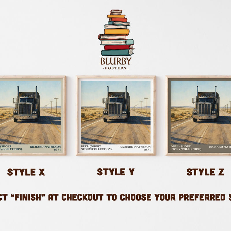 Duel (Short Story/Collection) literary print in frame leaning in hallway – thriller wall art