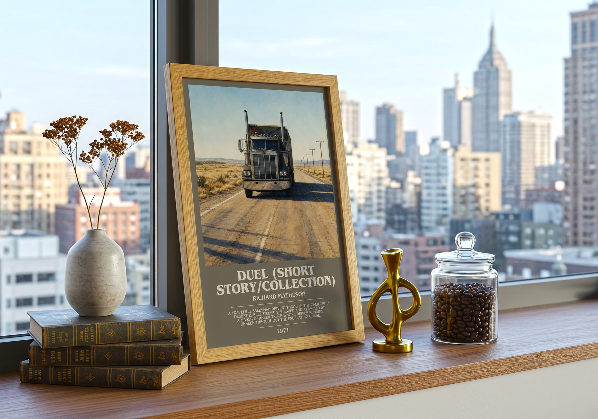 Duel (Short Story/Collection) bookish print framed by window – literary home decor