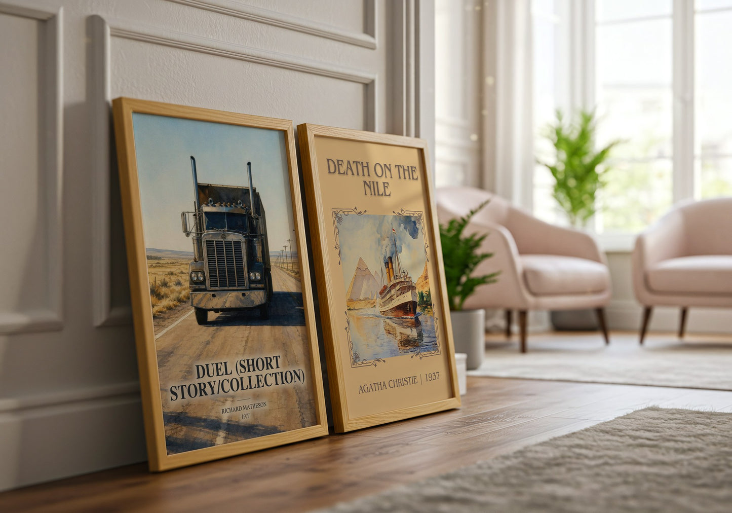 Duel (Short Story/Collection) watercolour print framed by window – literary home decor