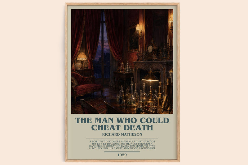 The Man Who Could Cheat Death bookish book poster by Richard Matheson – framed literary art print