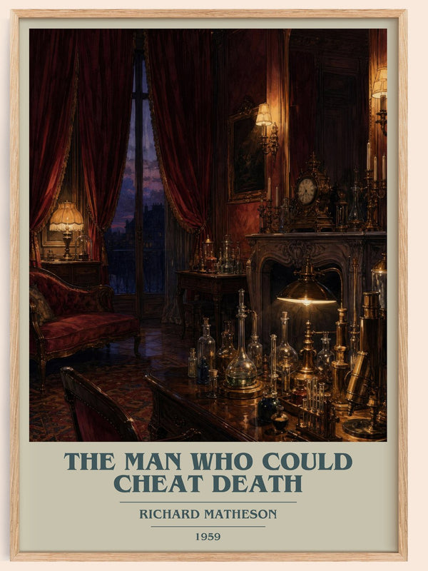 The Man Who Could Cheat Death book cover book poster by Richard Matheson – framed literary art print