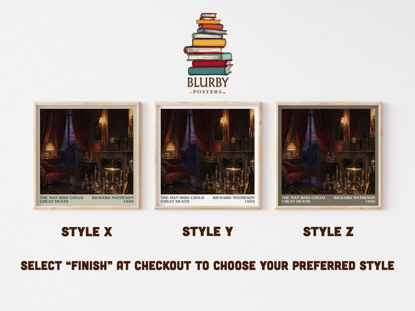 The Man Who Could Cheat Death literary print in frame leaning in hallway – horror wall art