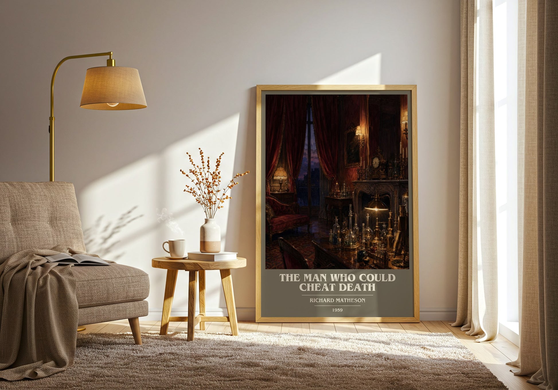 The Man Who Could Cheat Death book cover print on bookshelf – Richard Matheson fan gift