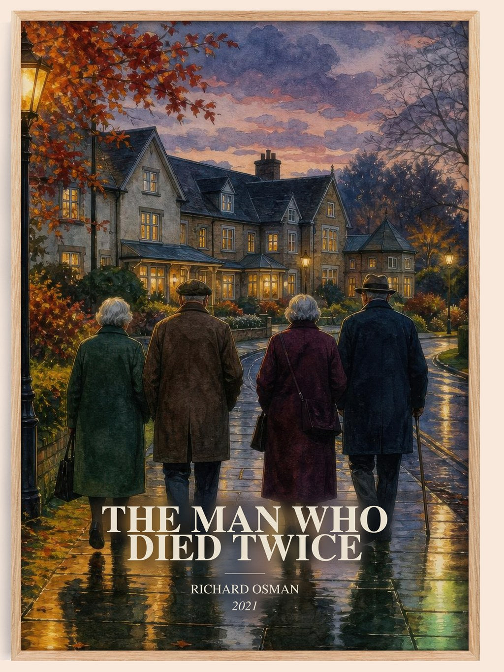 The Man Who Died Twice watercolour book poster by Richard Osman – framed literary art print