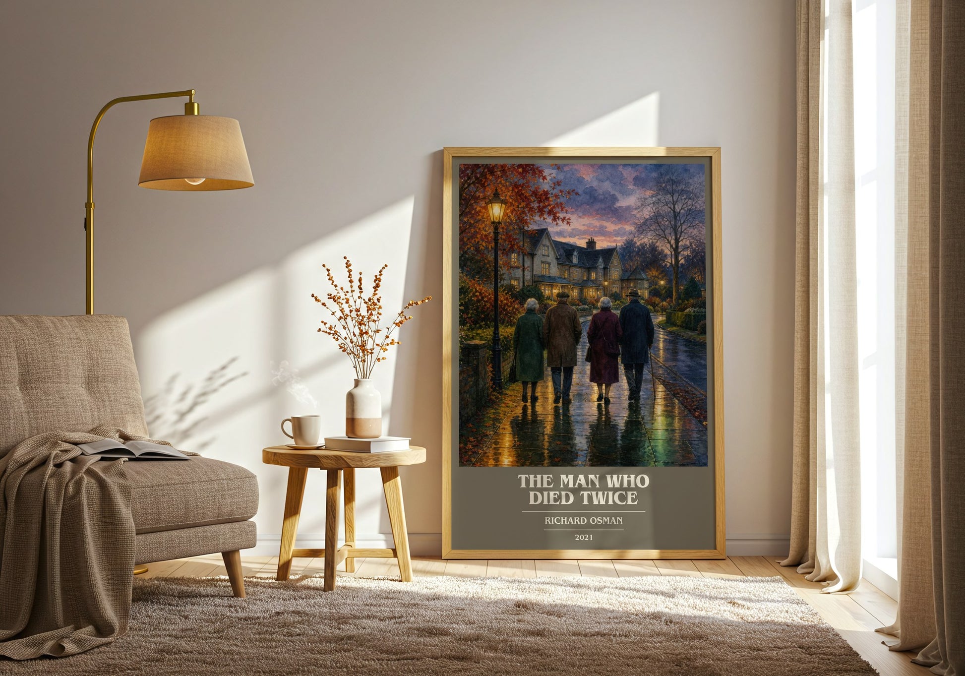 The Man Who Died Twice book cover print on bookshelf – Richard Osman fan gift