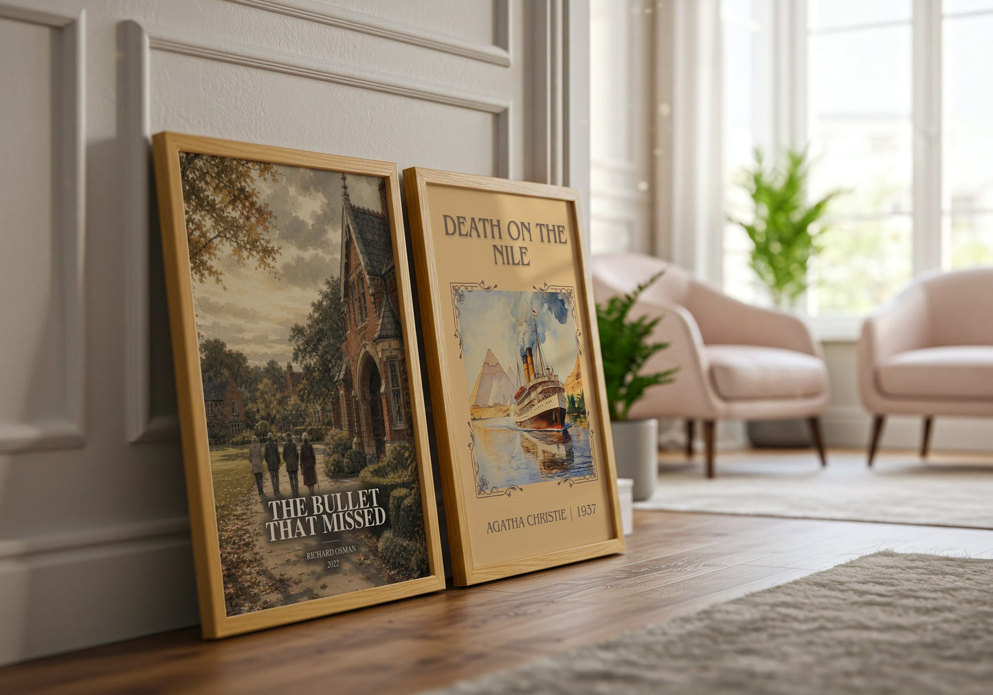 The Bullet That Missed watercolour print framed by window – literary home decor