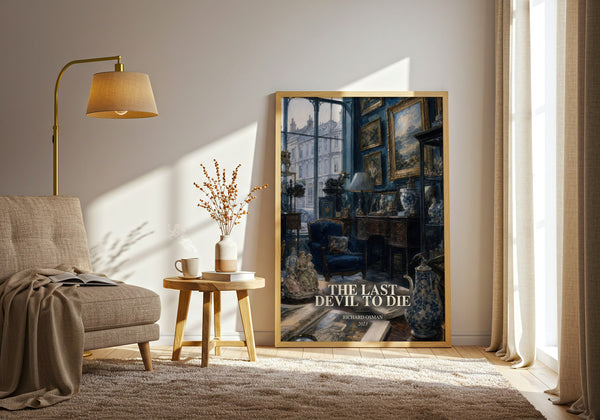 The Last Devil To Die watercolour print in frame leaning in hallway – mystery wall art