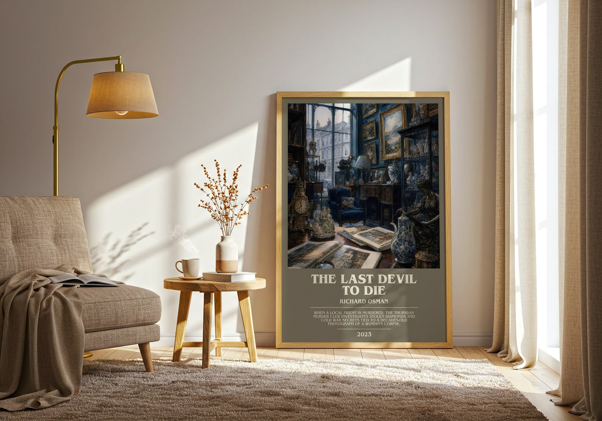 The Last Devil To Die bookish print on bookshelf – Richard Osman fan gift