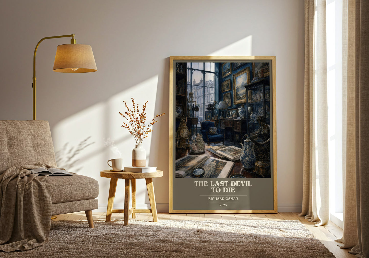 The Last Devil To Die book cover print on bookshelf – Richard Osman fan gift
