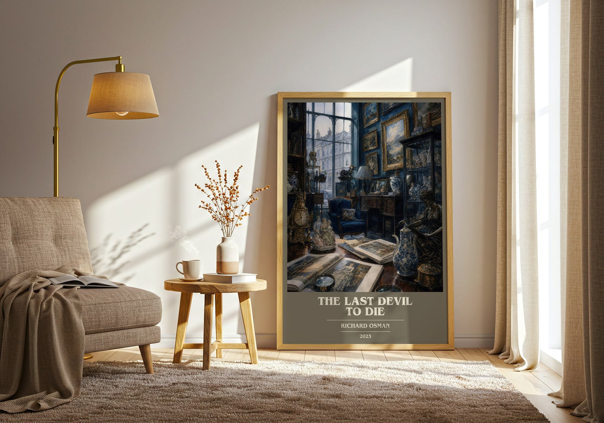The Last Devil To Die book cover print on bookshelf – Richard Osman fan gift