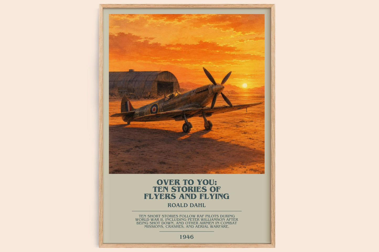 Over To You: Ten Stories Of Flyers And Flying bookish book poster by Roald Dahl – framed literary art print