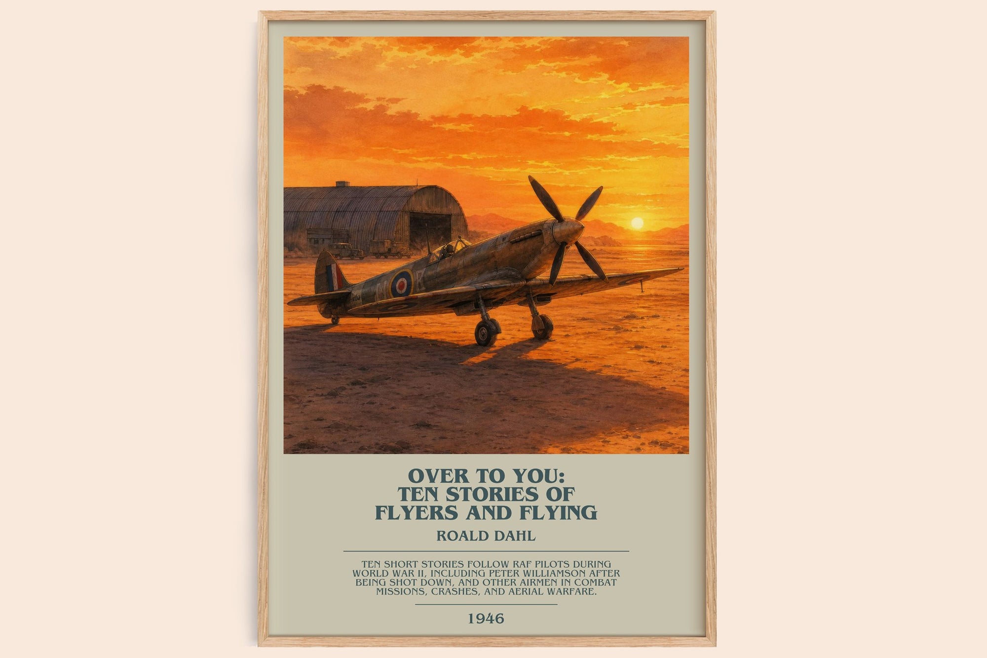 Over To You: Ten Stories Of Flyers And Flying bookish book poster by Roald Dahl – framed literary art print