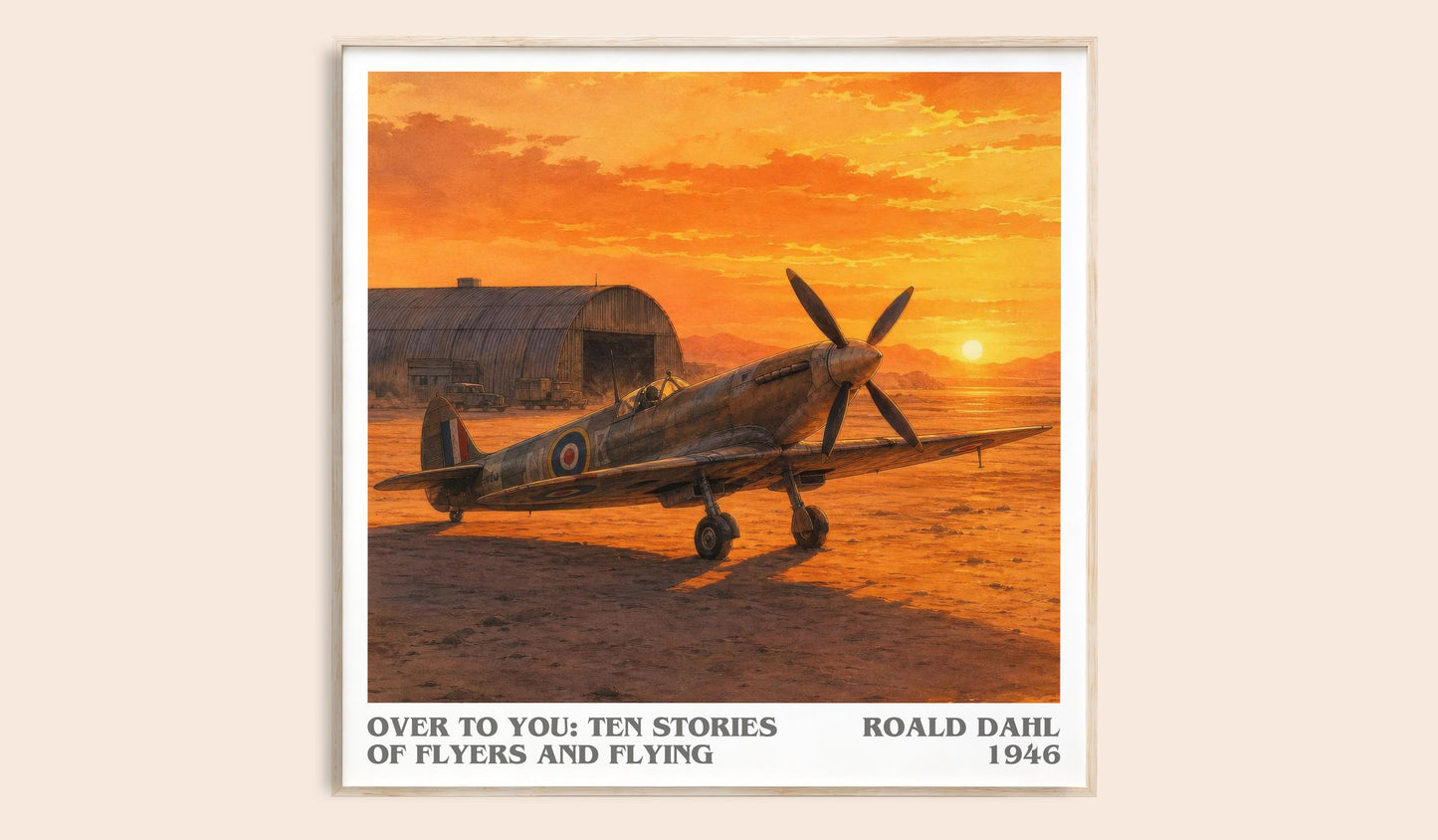 Over To You: Ten Stories Of Flyers And Flying literary book poster by Roald Dahl – framed literary art print