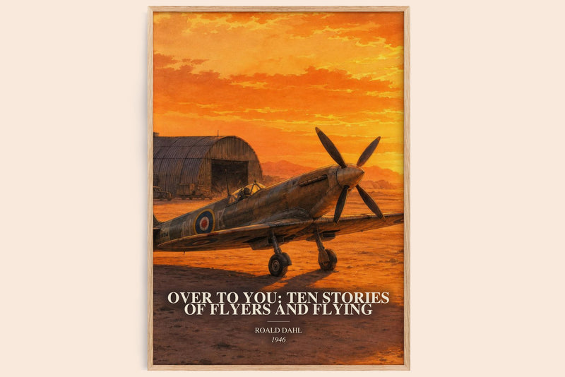 Over To You: Ten Stories Of Flyers And Flying watercolour book poster by Roald Dahl – framed literary art print