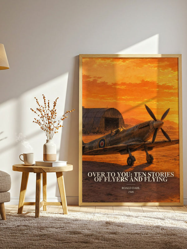 Over To You: Ten Stories Of Flyers And Flying watercolour print in frame leaning in hallway – historical fiction wall art
