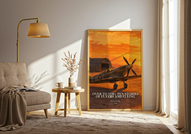 Over To You: Ten Stories Of Flyers And Flying watercolour print in frame leaning in hallway – historical fiction wall art