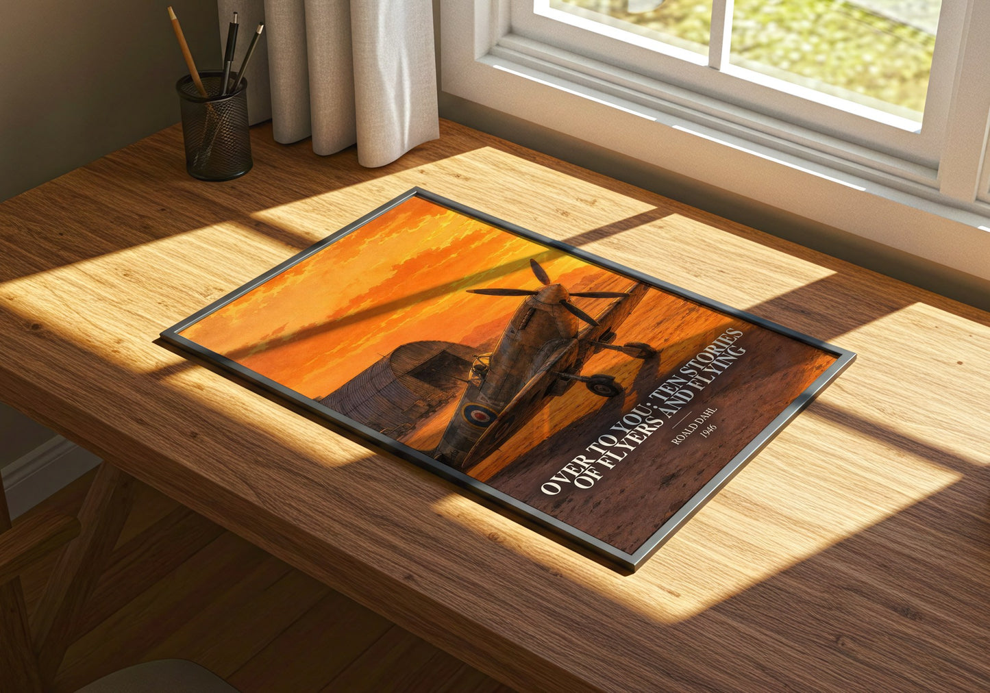 Over To You: Ten Stories Of Flyers And Flying watercolour book poster framed on wall – historical fiction wall art