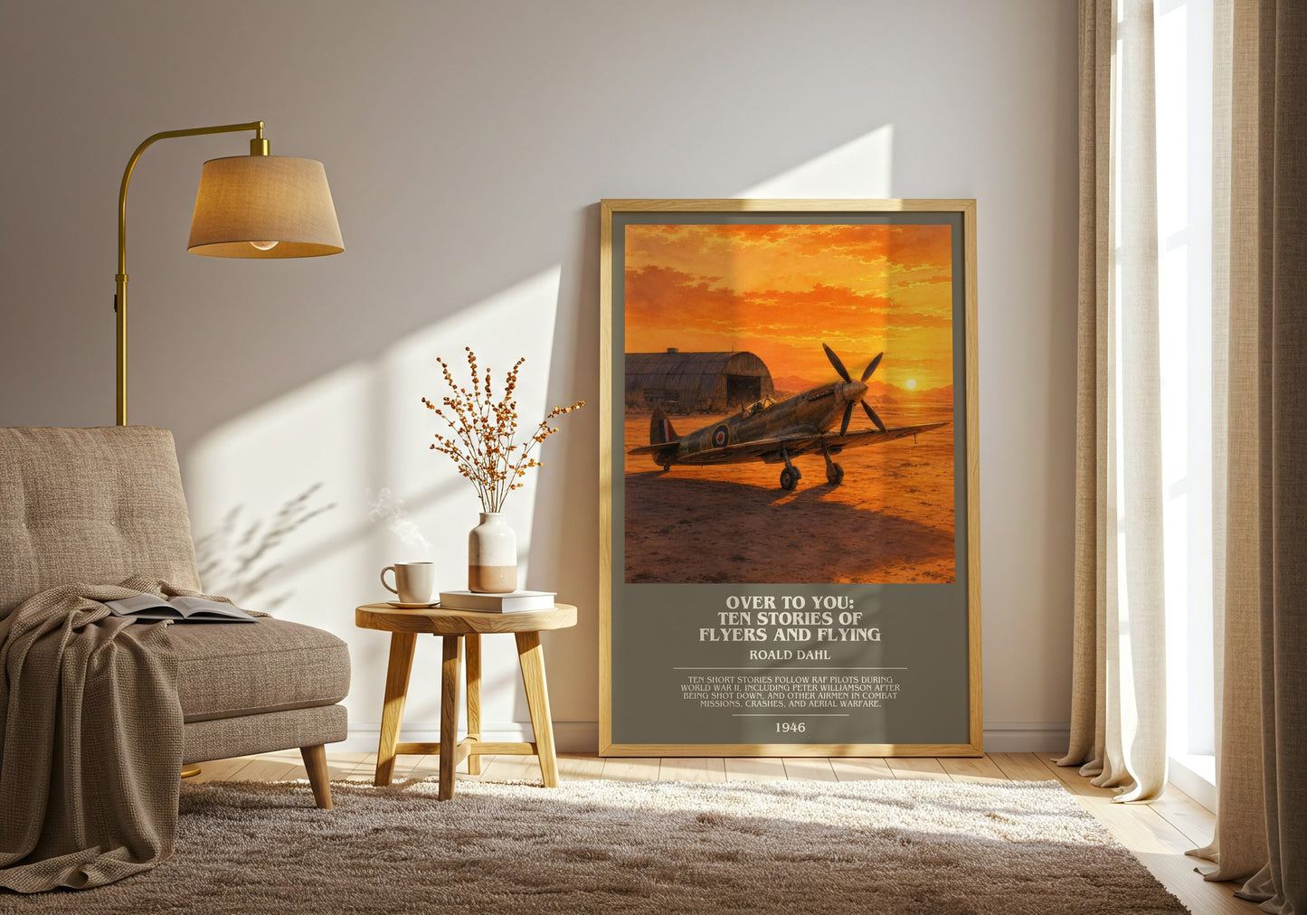Over To You: Ten Stories Of Flyers And Flying bookish print on bookshelf – Roald Dahl fan gift