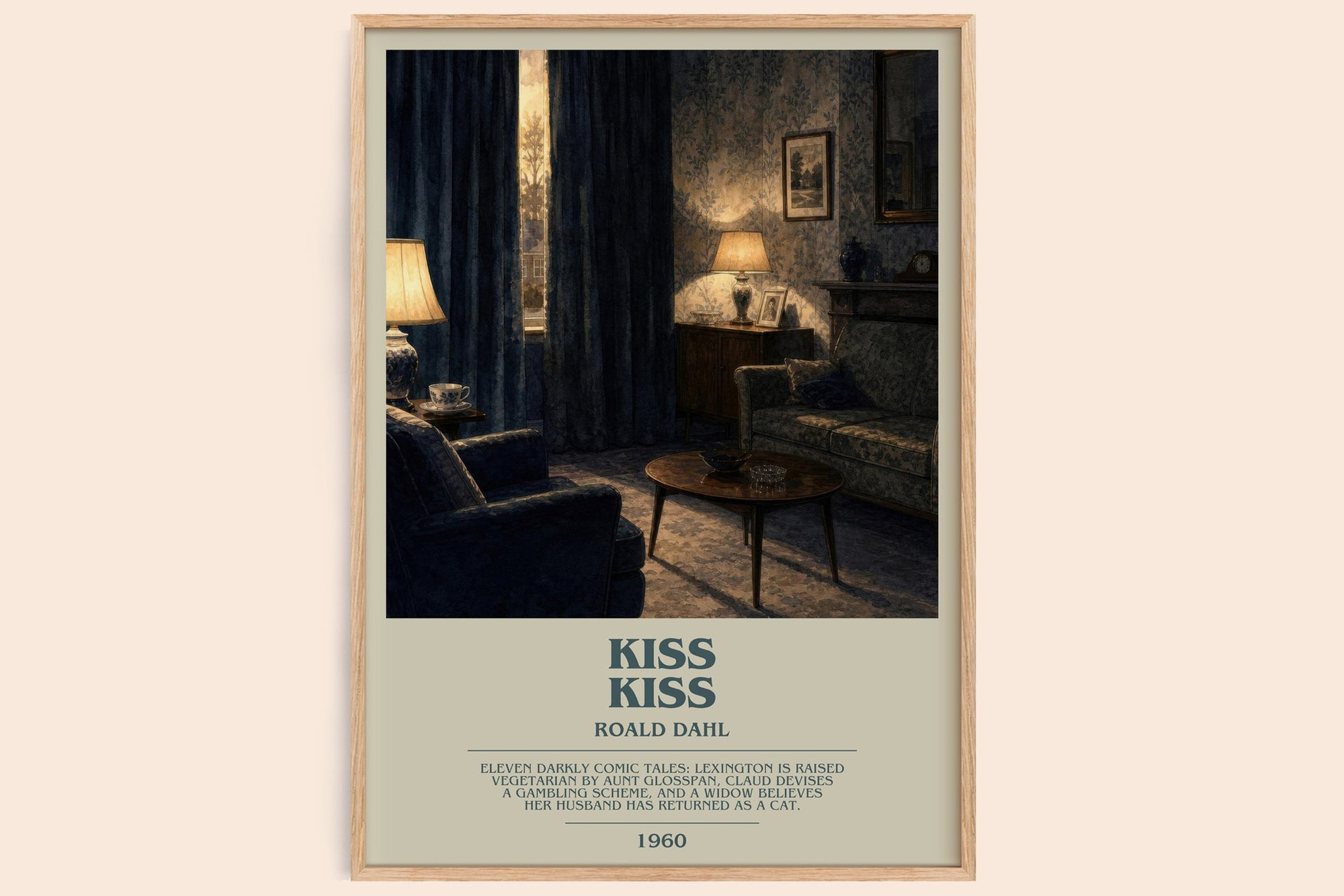Kiss Kiss bookish book poster by Roald Dahl – framed literary art print