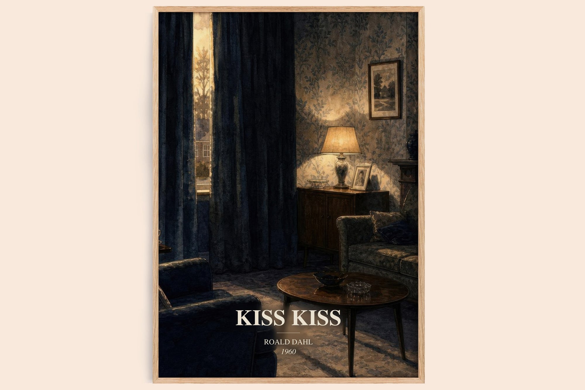 Kiss Kiss watercolour book poster by Roald Dahl – framed literary art print