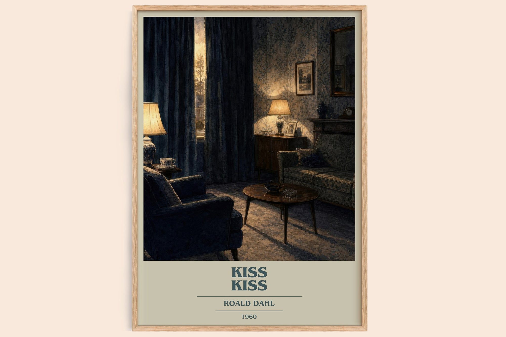Kiss Kiss book cover book poster by Roald Dahl – framed literary art print