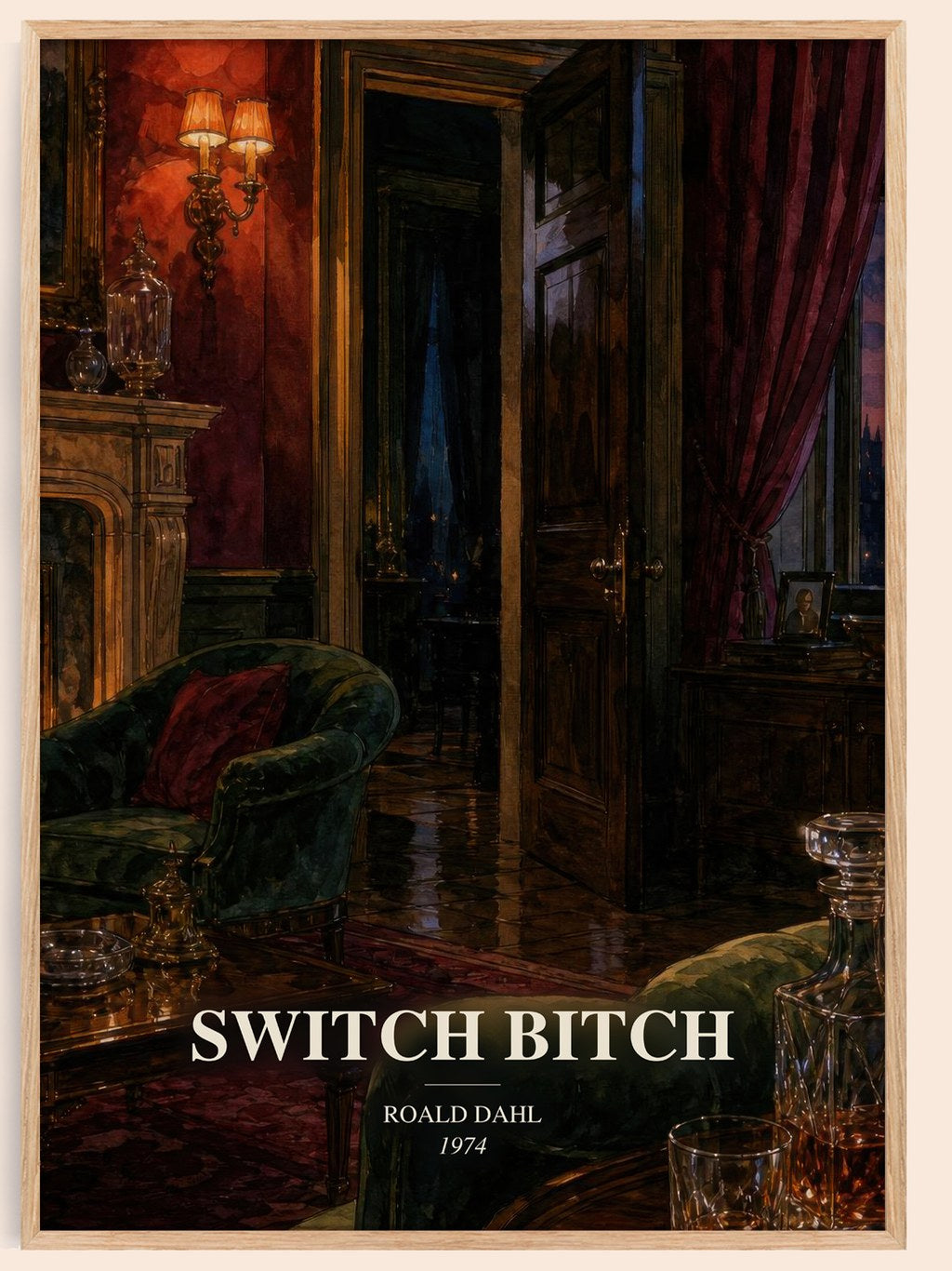 Switch Bitch watercolour book poster by Roald Dahl – framed literary art print