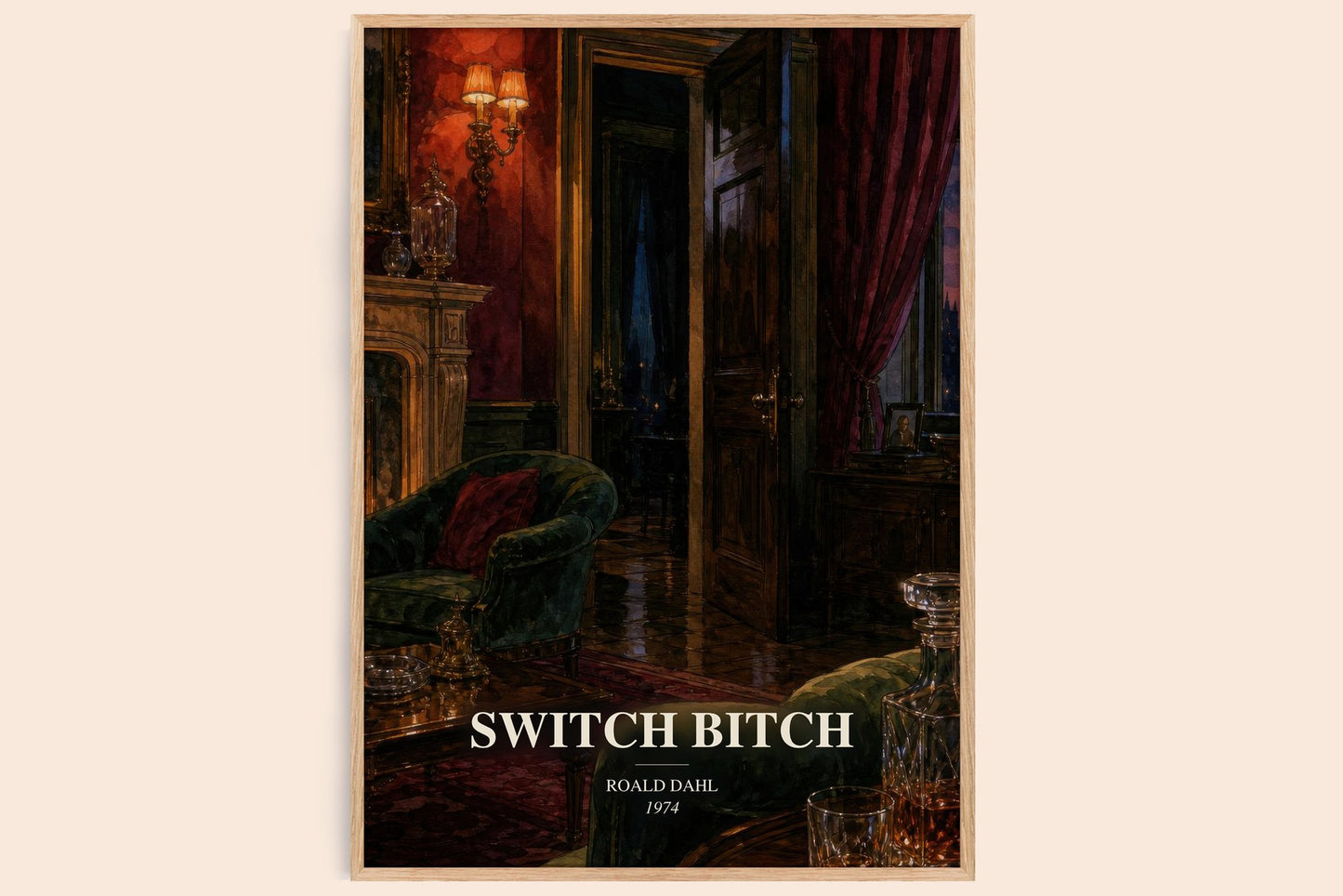 Switch Bitch watercolour book poster by Roald Dahl – framed literary art print