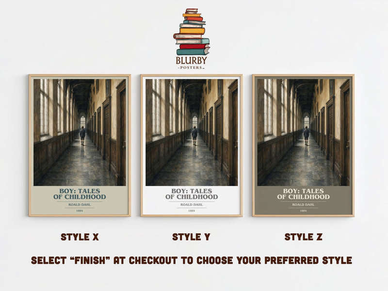 Boy: Tales Of Childhood book cover print in frame leaning in hallway – memoir wall art